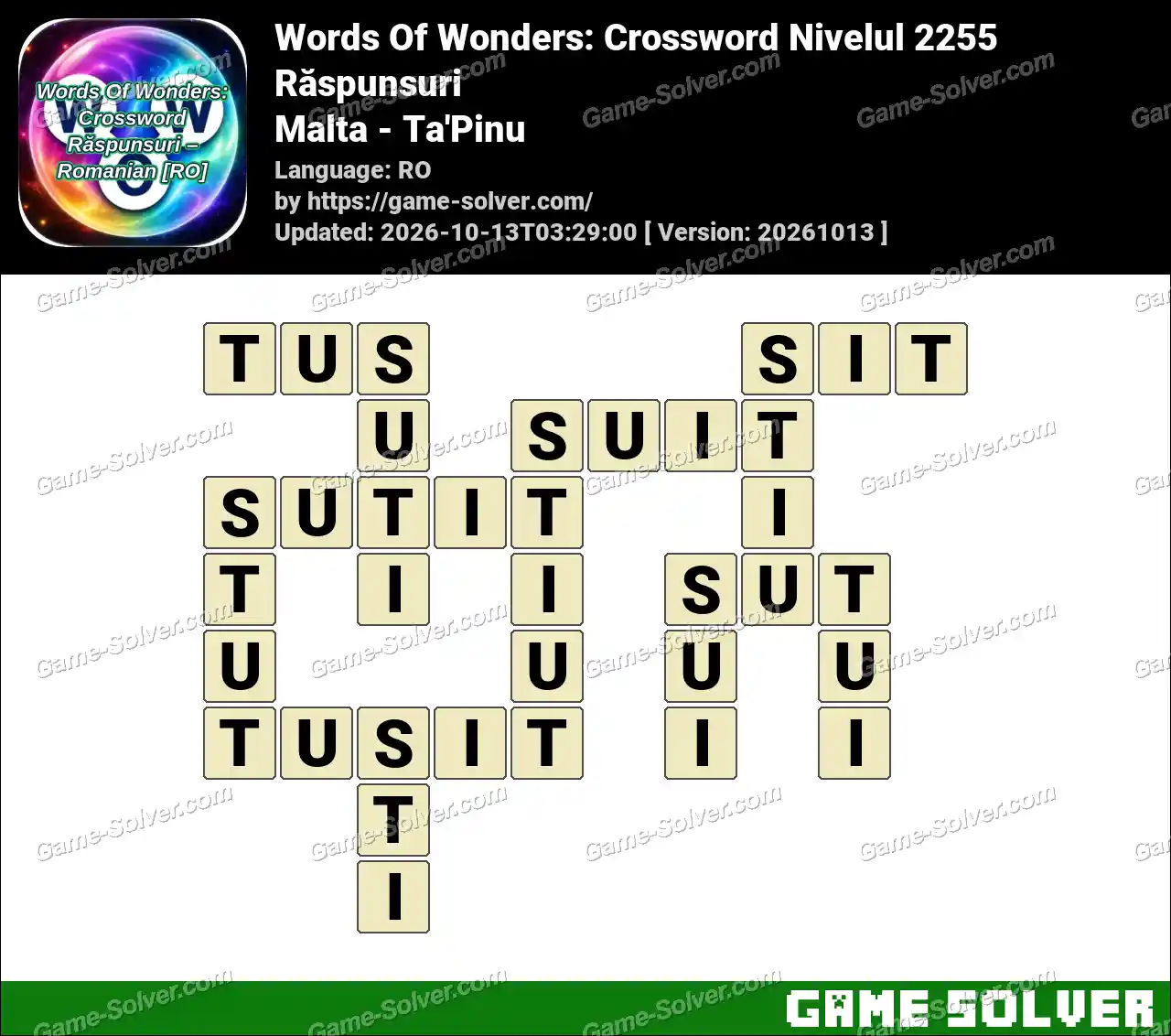 Words Of Wonders: Crossword Nivelul 2255 Răspunsuri – Malta – Ta’Pinu